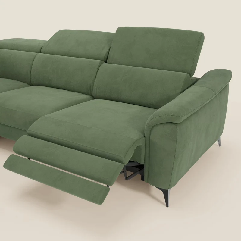 Arcos Canapé d'angle - pieds hauts et têtières inclinables en microfibre imperméable T11 vert