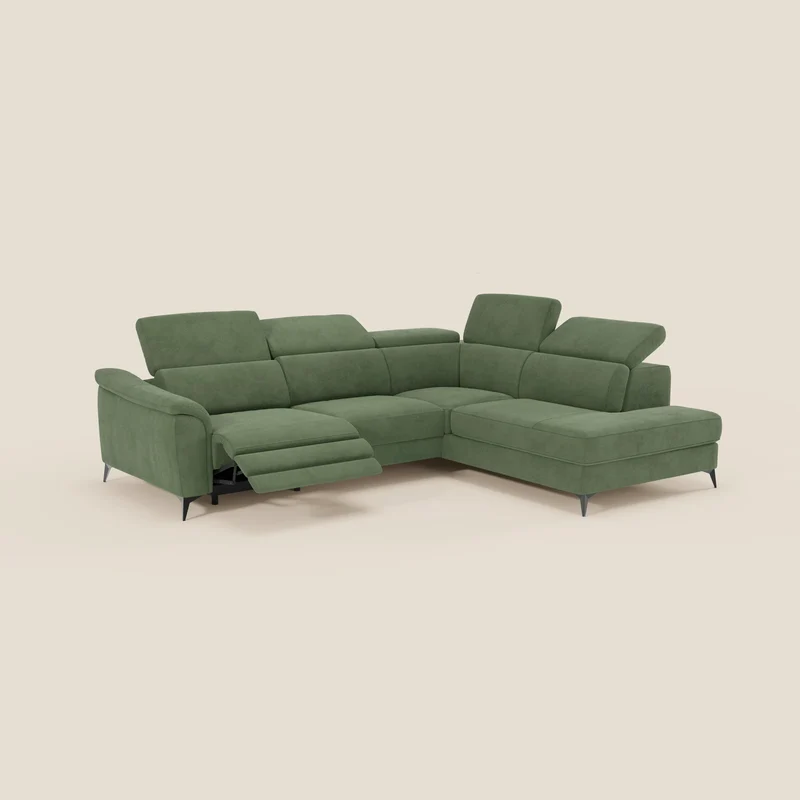 Arcos Canapé d'angle - pieds hauts et têtières inclinables en microfibre imperméable T11 vert