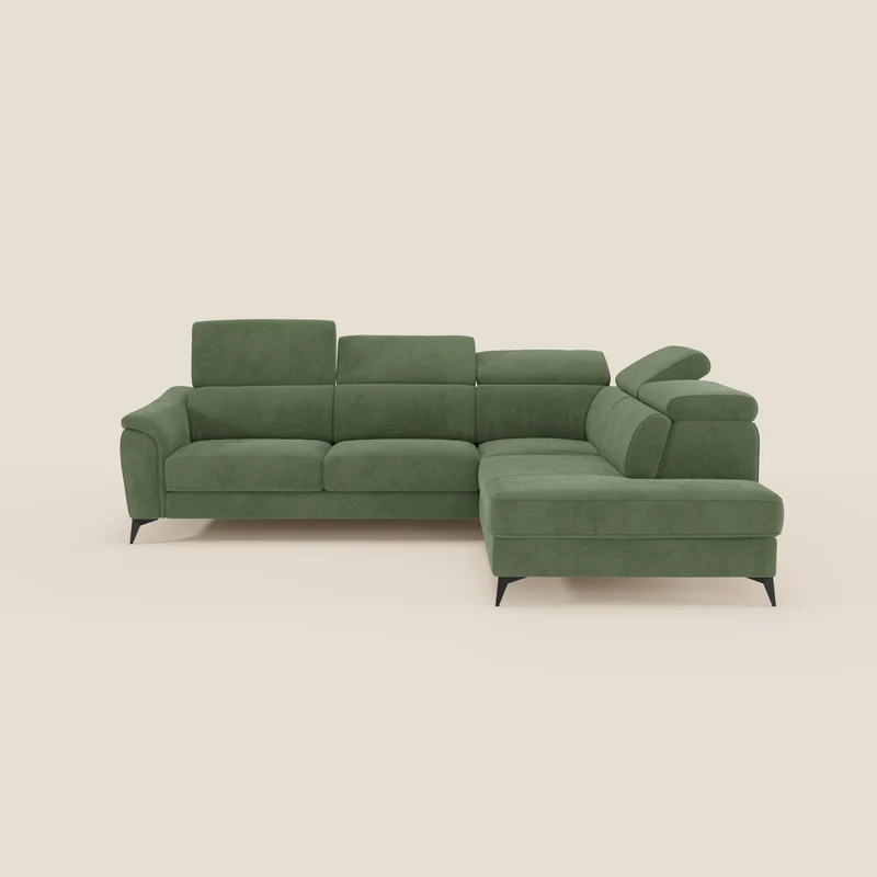 Arcos Canapé d'angle - pieds hauts et têtières inclinables en microfibre imperméable T11 vert