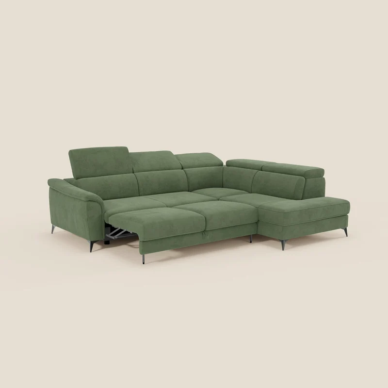 Arcos Canapé d'angle - pieds hauts et têtières inclinables en microfibre imperméable T11 vert
