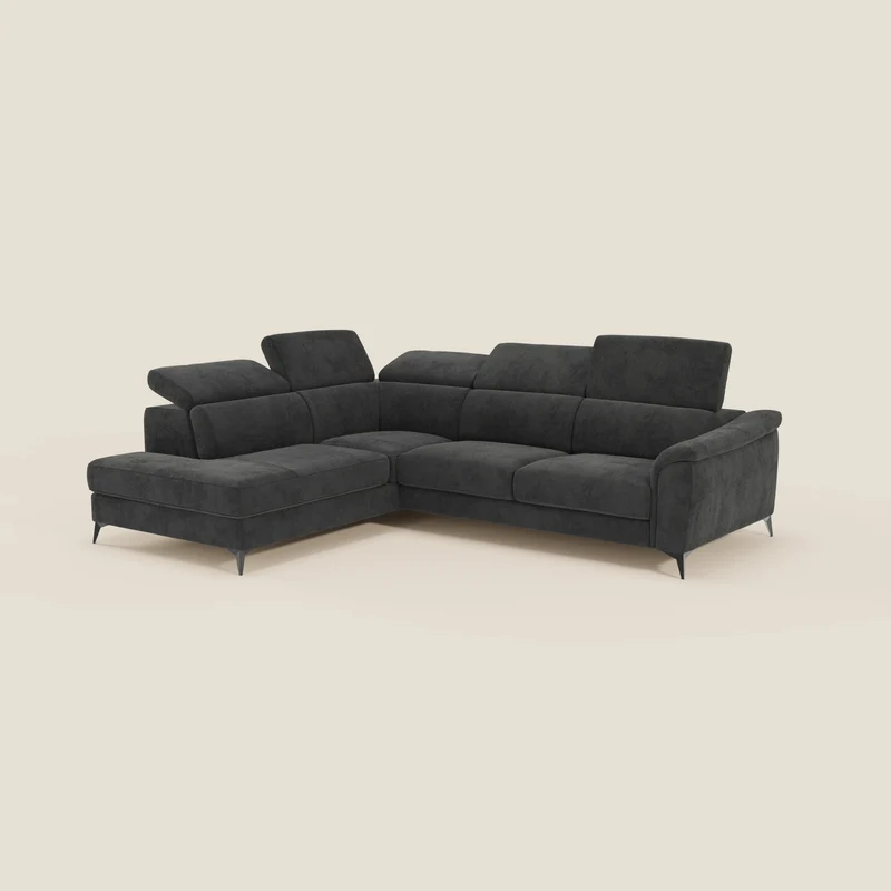Arcos Canapé d'angle - pieds hauts et têtières inclinables en microfibre imperméable T11 noir