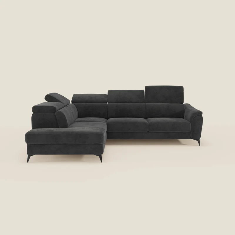 Arcos Canapé d'angle - pieds hauts et têtières inclinables en microfibre imperméable T11 noir