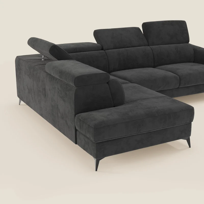 Arcos Canapé d'angle - pieds hauts et têtières inclinables en microfibre imperméable T11 noir