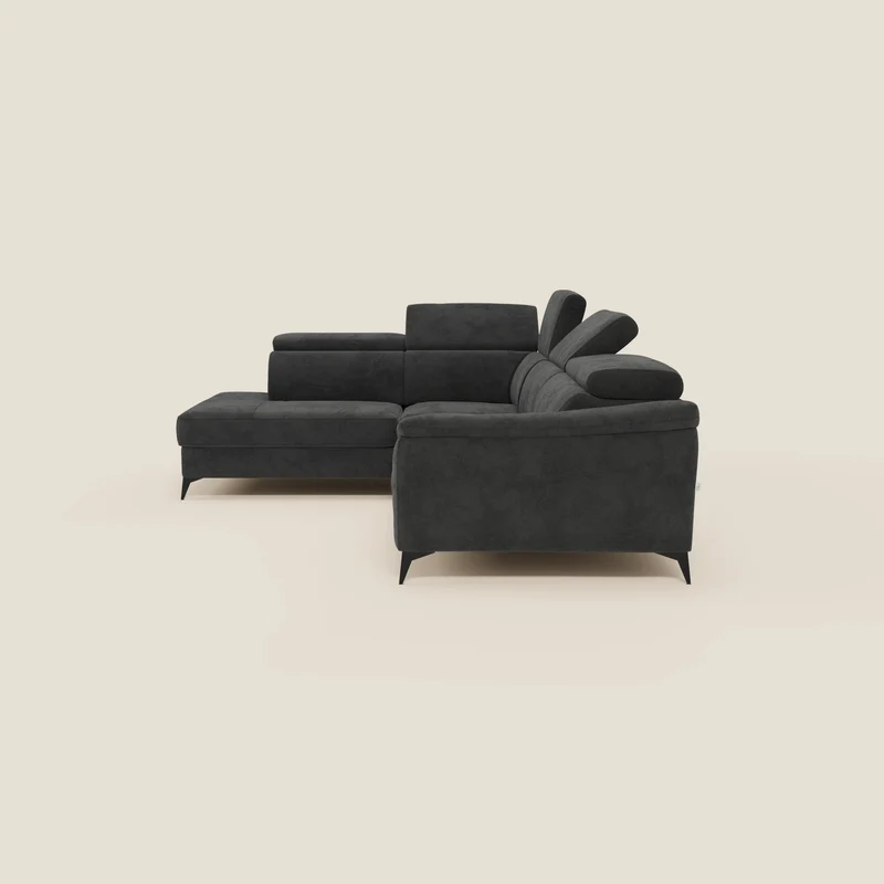 Arcos Canapé d'angle - pieds hauts et têtières inclinables en microfibre imperméable T11 noir