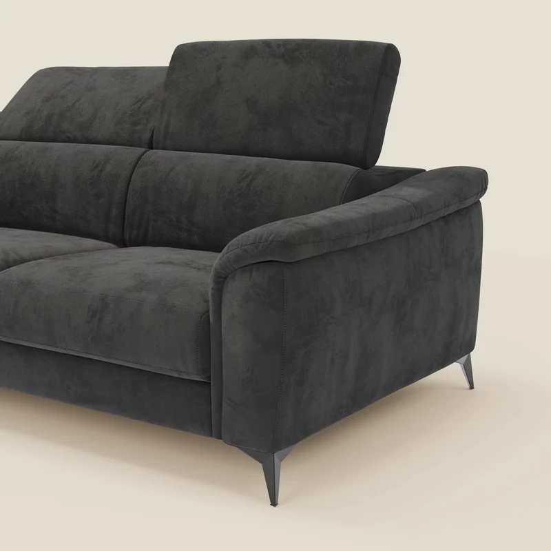 Arcos Canapé d'angle - pieds hauts et têtières inclinables en microfibre imperméable T11 noir