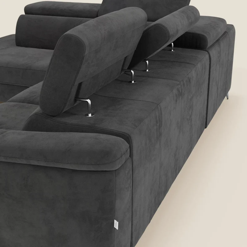 Arcos Canapé d'angle - pieds hauts et têtières inclinables en microfibre imperméable T11 noir