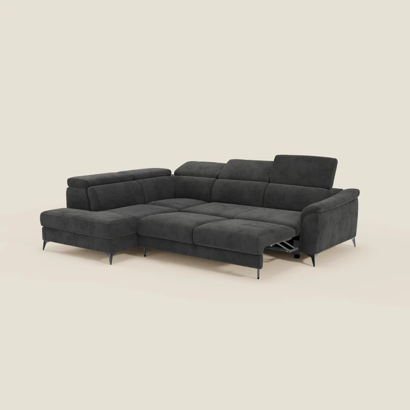 Arcos Canapé d'angle - pieds hauts et têtières inclinables en microfibre imperméable T11 noir
