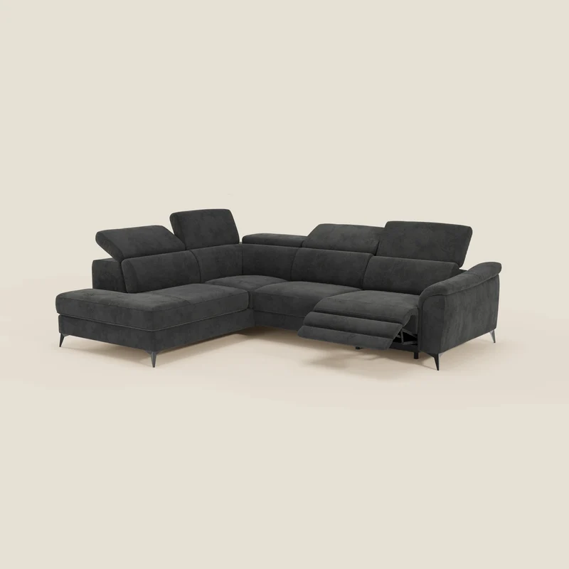 Arcos Canapé d'angle - pieds hauts et têtières inclinables en microfibre imperméable T11 noir