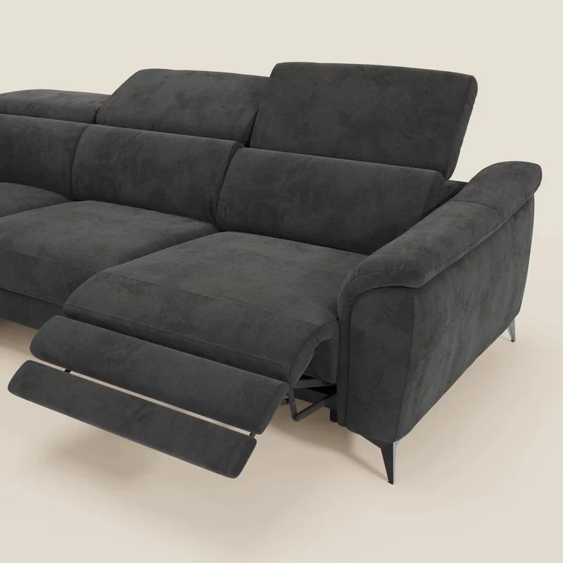 Arcos Canapé d'angle - pieds hauts et têtières inclinables en microfibre imperméable T11 noir