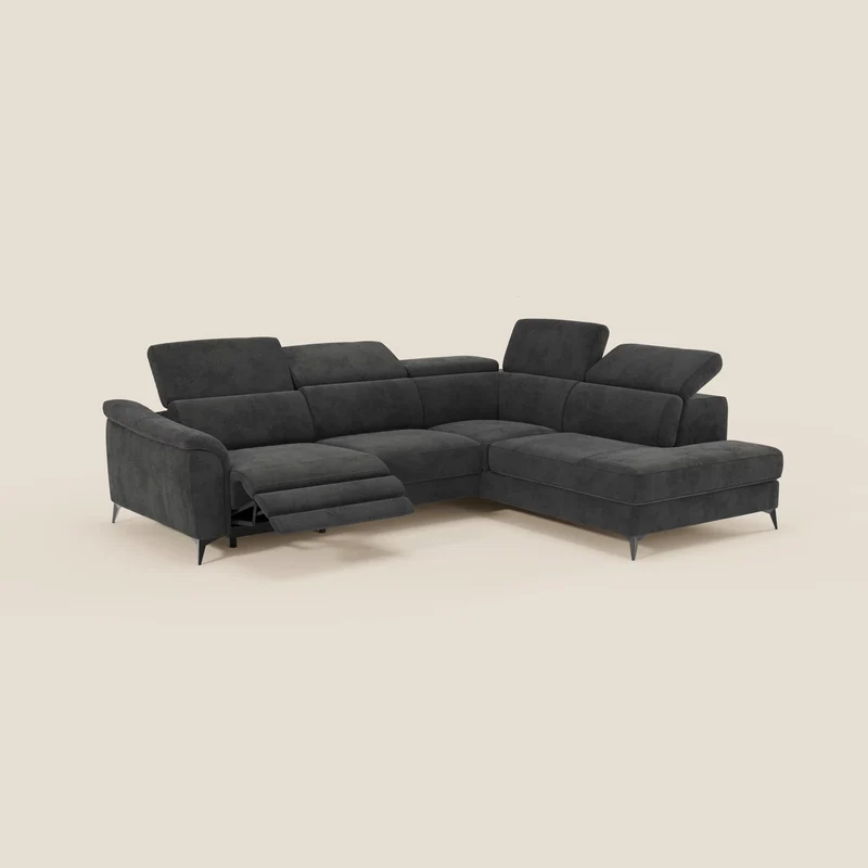 Arcos Canapé d'angle - pieds hauts et têtières inclinables en microfibre imperméable T11 noir
