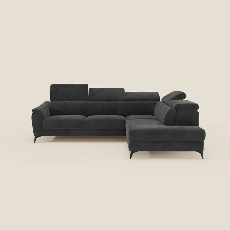 Arcos Canapé d'angle - pieds hauts et têtières inclinables en microfibre imperméable T11 noir