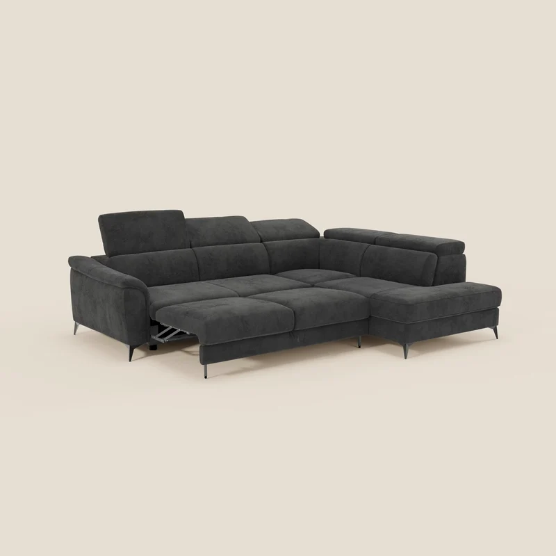 Arcos Canapé d'angle - pieds hauts et têtières inclinables en microfibre imperméable T11 noir