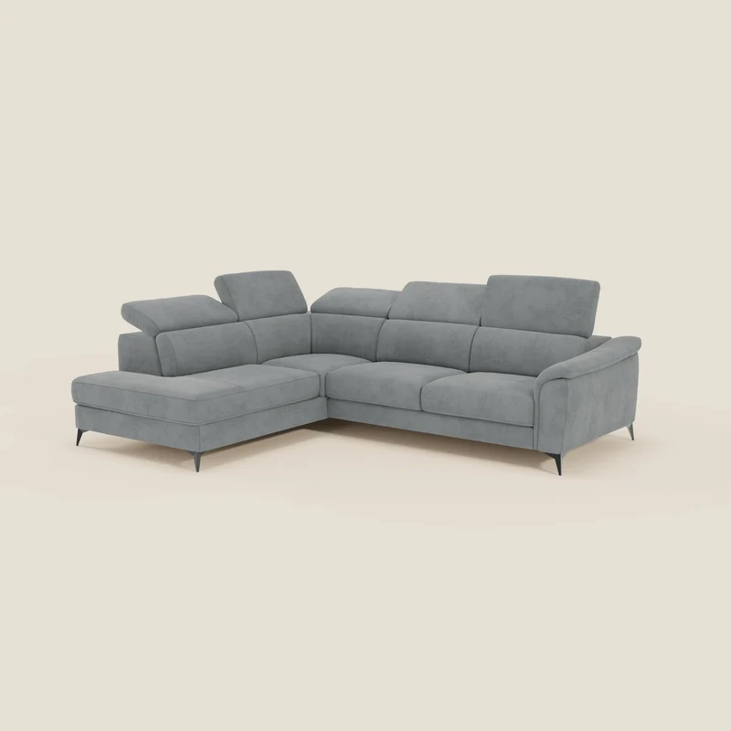 Arcos Canapé d'angle - pieds hauts et têtières inclinables en microfibre imperméable T11 gris
