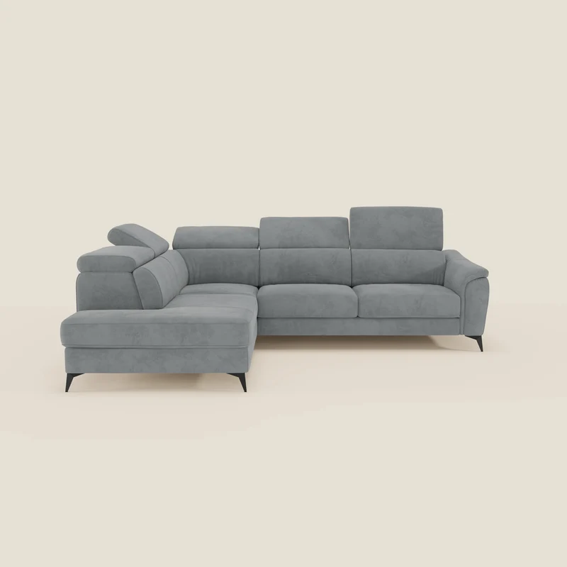 Arcos Canapé d'angle - pieds hauts et têtières inclinables en microfibre imperméable T11 gris