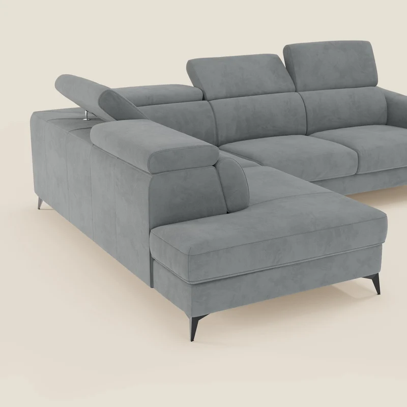 Arcos Canapé d'angle - pieds hauts et têtières inclinables en microfibre imperméable T11 gris
