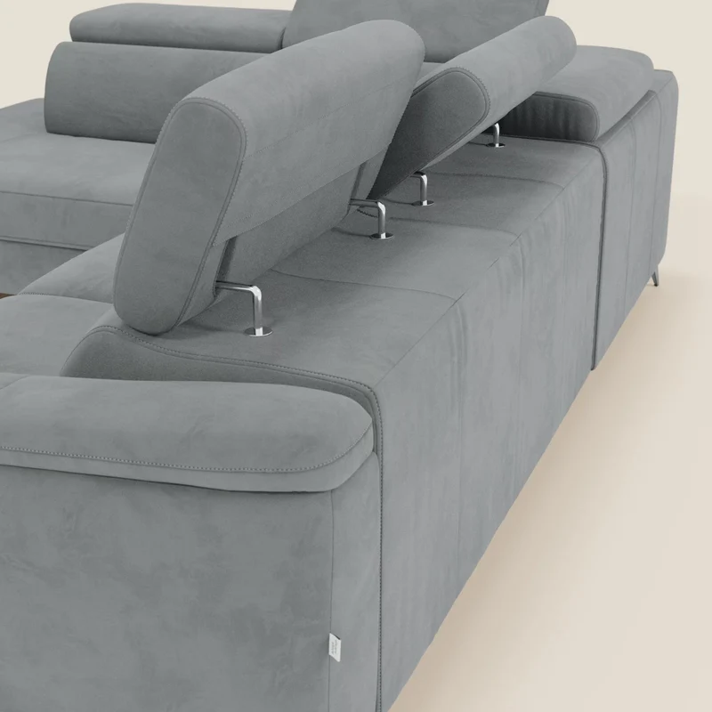 Arcos Canapé d'angle - pieds hauts et têtières inclinables en microfibre imperméable T11 gris