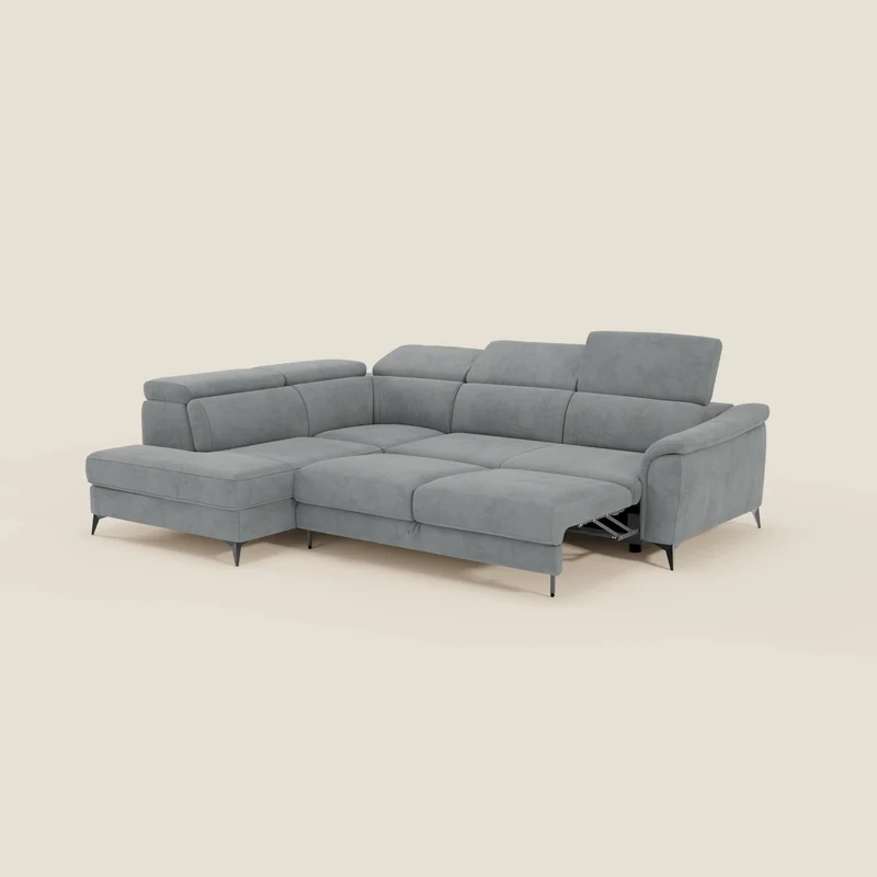 Arcos Canapé d'angle - pieds hauts et têtières inclinables en microfibre imperméable T11 gris
