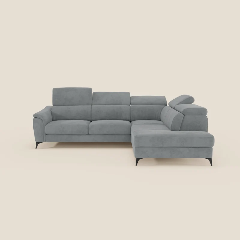 Arcos Canapé d'angle - pieds hauts et têtières inclinables en microfibre imperméable T11 gris