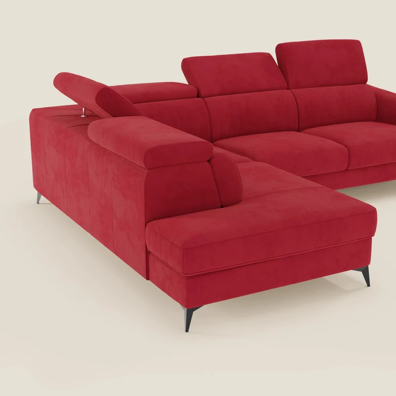 Arcos Canapé d'angle - pieds hauts et têtières inclinables en microfibre imperméable T11 rouge