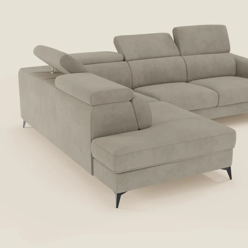 Arcos Canapé d'angle - pieds hauts et têtières inclinables en microfibre imperméable T11 taupe