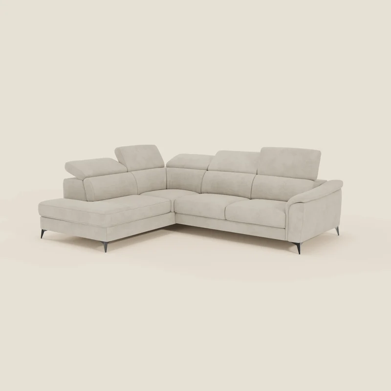 Arcos Canapé d'angle - pieds hauts et têtières inclinables en microfibre imperméable T11 crème