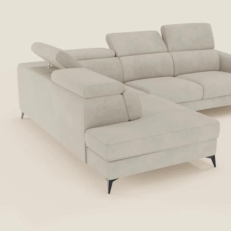 Arcos Canapé d'angle - pieds hauts et têtières inclinables en microfibre imperméable T11 crème