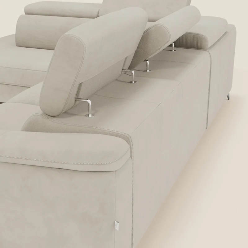 Arcos Canapé d'angle - pieds hauts et têtières inclinables en microfibre imperméable T11 crème