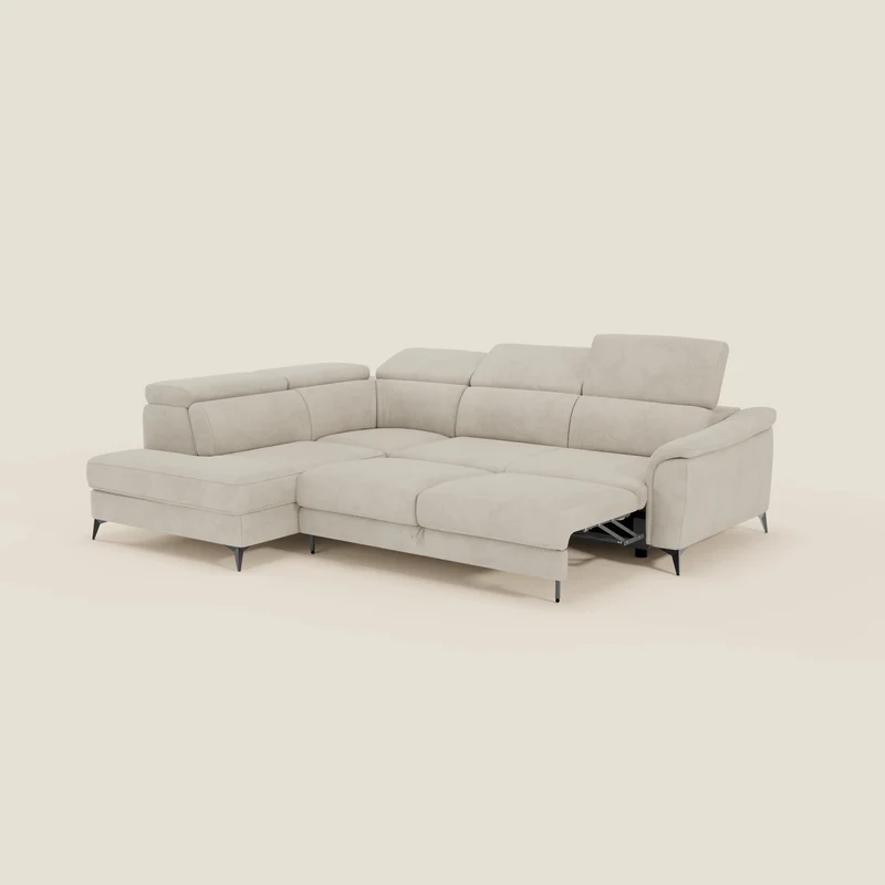 Arcos Canapé d'angle - pieds hauts et têtières inclinables en microfibre imperméable T11 crème