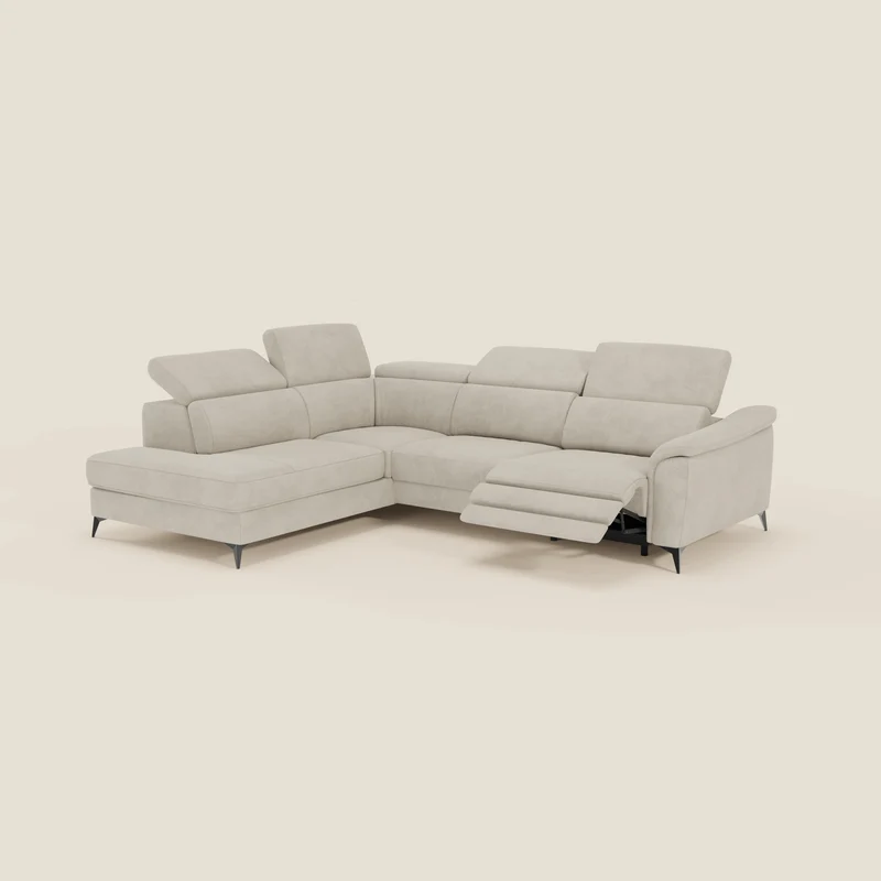 Arcos Canapé d'angle - pieds hauts et têtières inclinables en microfibre imperméable T11 crème