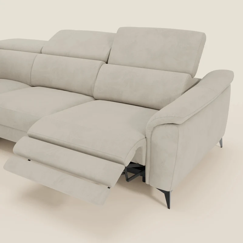 Arcos Canapé d'angle - pieds hauts et têtières inclinables en microfibre imperméable T11 crème