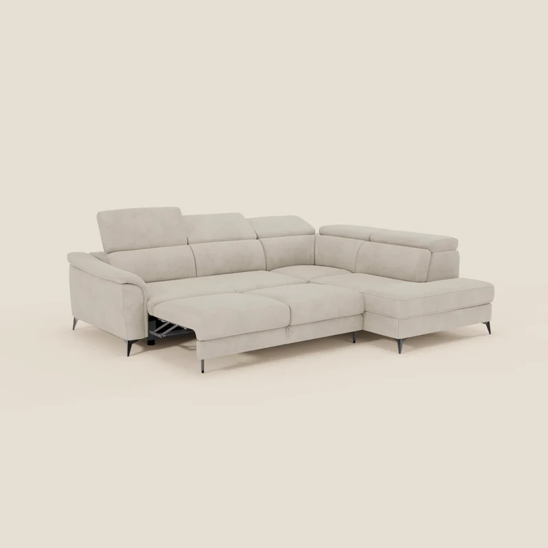 Arcos Canapé d'angle - pieds hauts et têtières inclinables en microfibre imperméable T11 crème