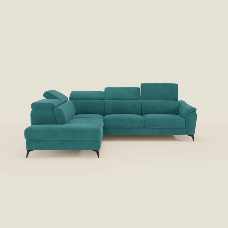 Arcos Canapé d'angle - pieds hauts et têtières inclinables en microfibre imperméable T11 bleu canard