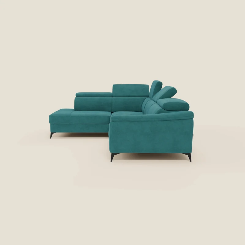 Arcos Canapé d'angle - pieds hauts et têtières inclinables en microfibre imperméable T11 bleu canard