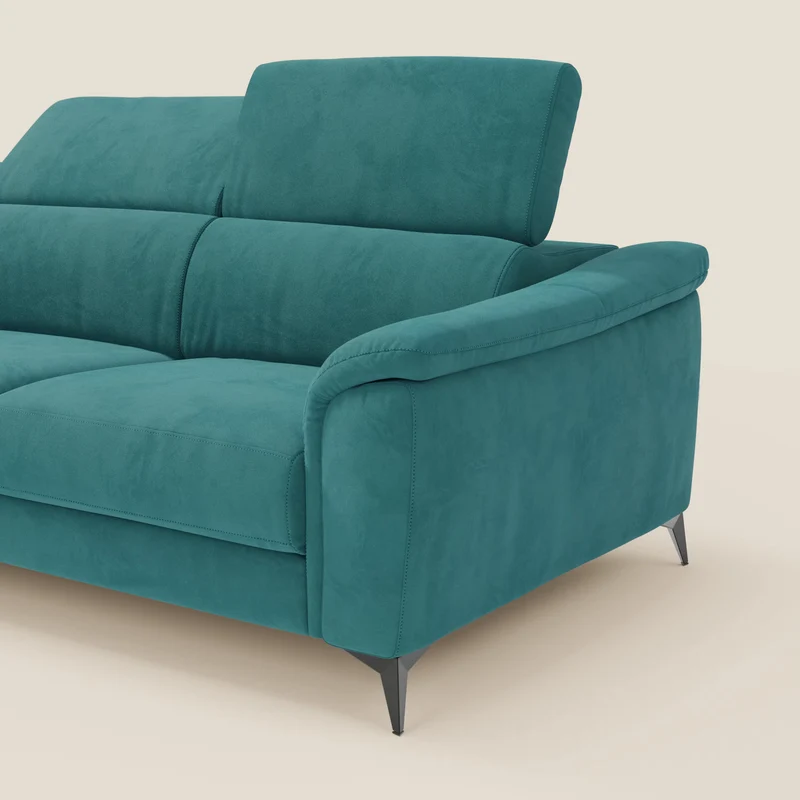Arcos Canapé d'angle - pieds hauts et têtières inclinables en microfibre imperméable T11 bleu canard