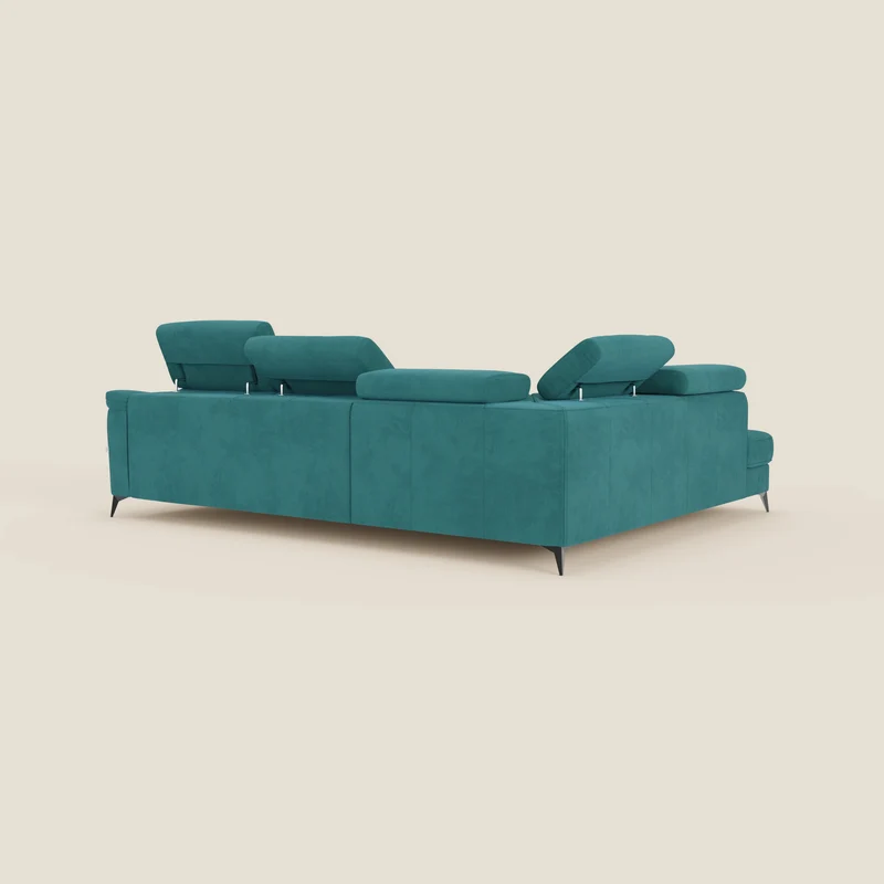 Arcos Canapé d'angle - pieds hauts et têtières inclinables en microfibre imperméable T11 bleu canard