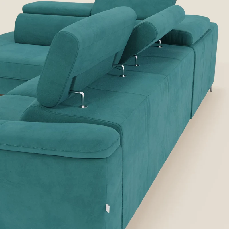 Arcos Canapé d'angle - pieds hauts et têtières inclinables en microfibre imperméable T11 bleu canard