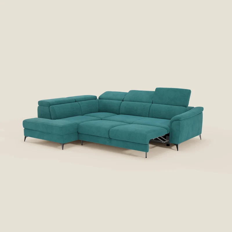 Arcos Canapé d'angle - pieds hauts et têtières inclinables en microfibre imperméable T11 bleu canard