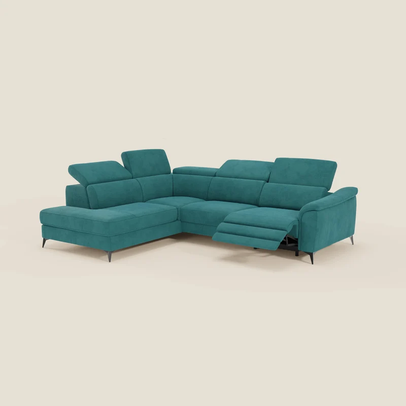 Arcos Canapé d'angle - pieds hauts et têtières inclinables en microfibre imperméable T11 bleu canard