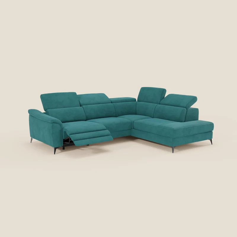Arcos Canapé d'angle - pieds hauts et têtières inclinables en microfibre imperméable T11 bleu canard