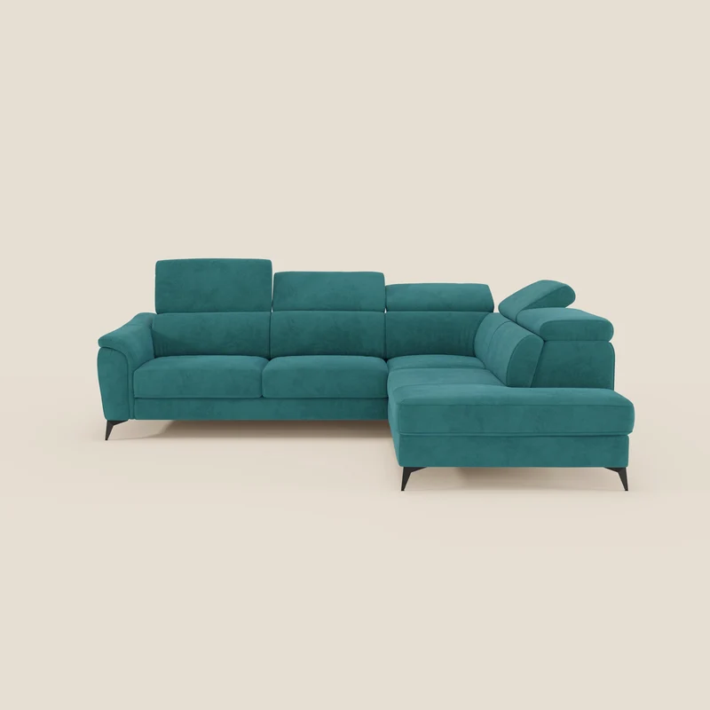 Arcos Canapé d'angle - pieds hauts et têtières inclinables en microfibre imperméable T11 bleu canard