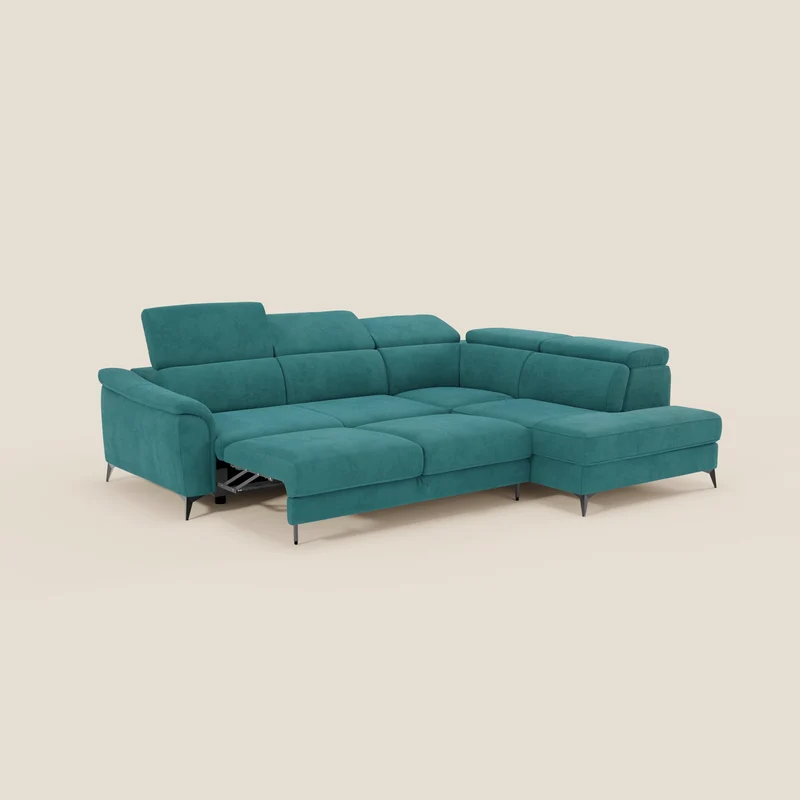 Arcos Canapé d'angle - pieds hauts et têtières inclinables en microfibre imperméable T11 bleu canard