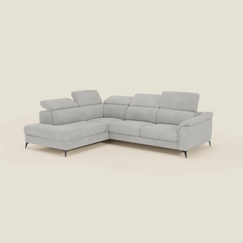 Arcos Canapé d'angle - pieds hauts et têtières inclinables en microfibre imperméable T11 gris clair