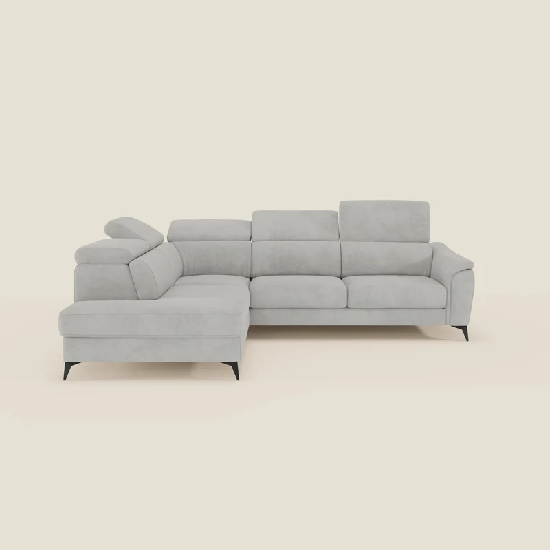 Arcos Canapé d'angle - pieds hauts et têtières inclinables en microfibre imperméable T11 gris clair