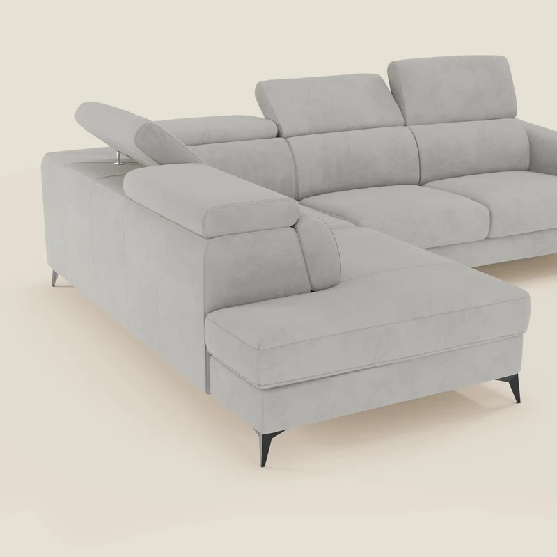 Arcos Canapé d'angle - pieds hauts et têtières inclinables en microfibre imperméable T11 gris clair