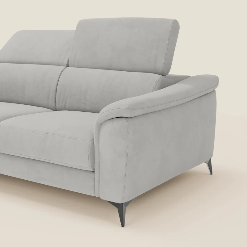 Arcos Canapé d'angle - pieds hauts et têtières inclinables en microfibre imperméable T11 gris clair