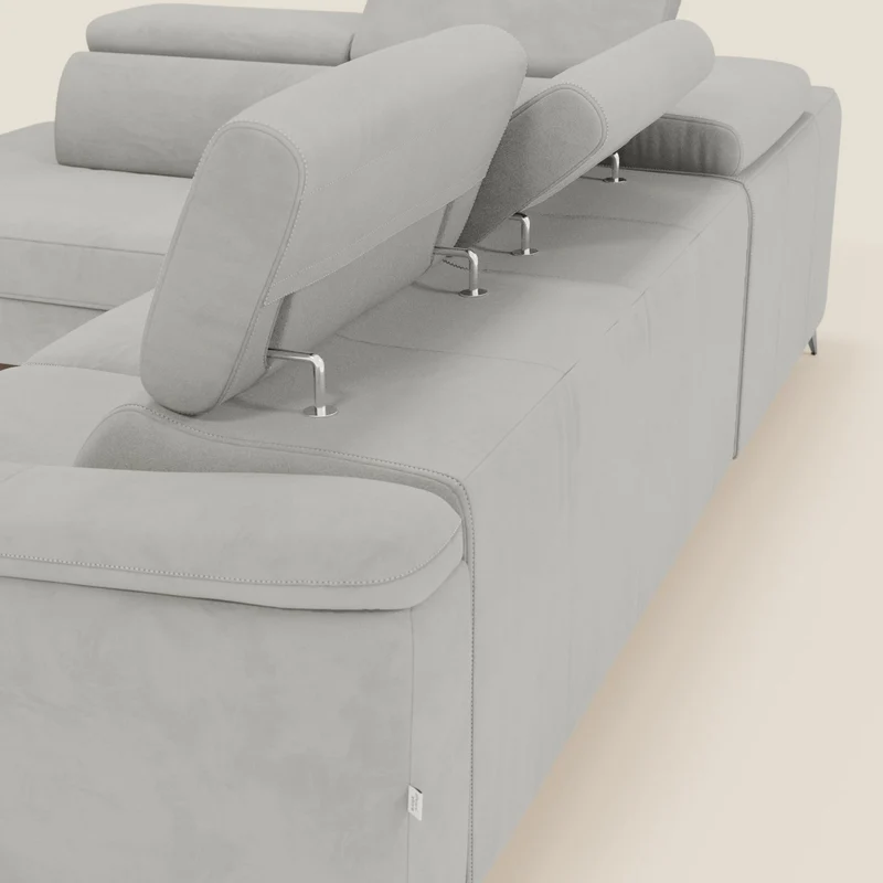 Arcos Canapé d'angle - pieds hauts et têtières inclinables en microfibre imperméable T11 gris clair
