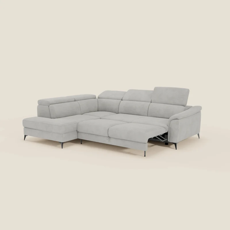 Arcos Canapé d'angle - pieds hauts et têtières inclinables en microfibre imperméable T11 gris clair