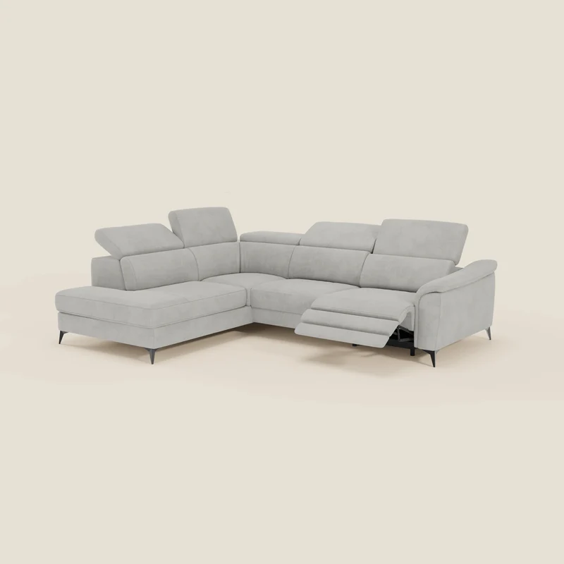 Arcos Canapé d'angle - pieds hauts et têtières inclinables en microfibre imperméable T11 gris clair