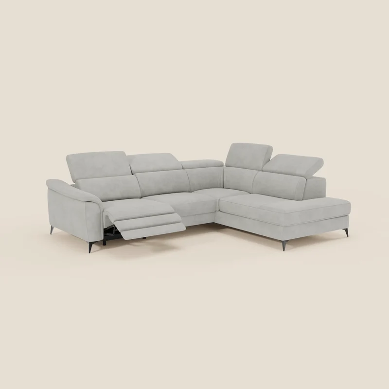Arcos Canapé d'angle - pieds hauts et têtières inclinables en microfibre imperméable T11 gris clair