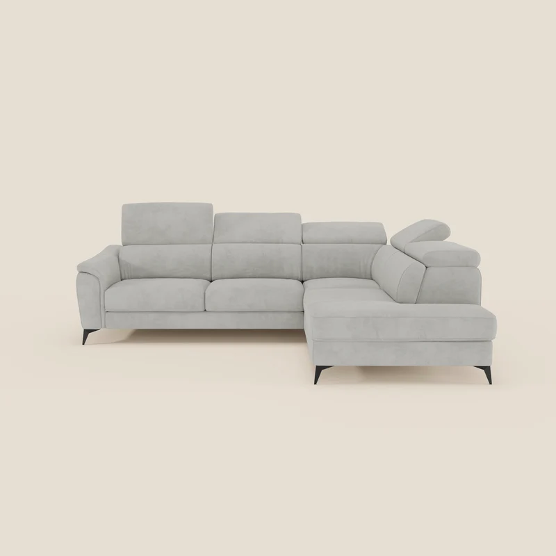 Arcos Canapé d'angle - pieds hauts et têtières inclinables en microfibre imperméable T11 gris clair